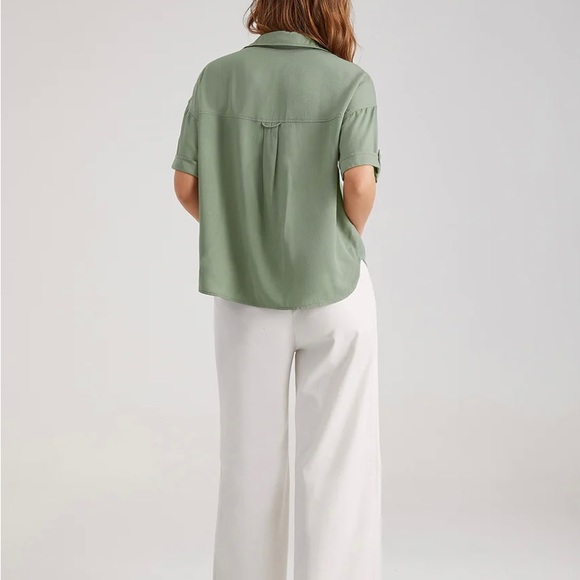 Folded Sleeve Relaxed Fit Button Up Shirt Green - Picture 6 of 6